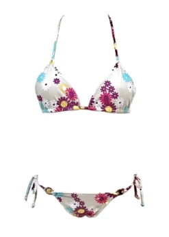 Daisies Grey Triangle Top & String Tie Bottoms