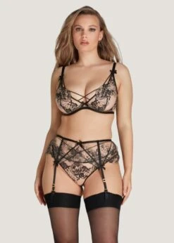 AGENT PROVOCATEUR Kalia Suspender (Black / Sand) 8 AGENT PROVOCATEUR Kalia Suspender (Black / Sand) -BLUEBELLA Sales Store agent provocateur kalia suspender black lace mesh luxury lingerie D