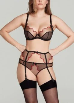 AGENT PROVOCATEUR Lorna Heart Suspender (Black / Red) -BLUEBELLA Sales Store agent provocateur lorna heart suspender belt black sexy luxury lingerie F