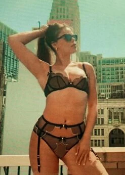 AGENT PROVOCATEUR Lorna Suspender (Black/Pink) 7 AGENT PROVOCATEUR Lorna Suspender (Black/Pink) -BLUEBELLA Sales Store agent provocateur lorna suspender belt black mesh pink edge luxury designer lingerie sexy lingerie E