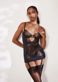 BLUEBELLA Alanna Longline Basque -BLUEBELLA Sales Store bluebella alanna longline basque underwired non padded black lace soft mesh sexy bodywear lingerie F
