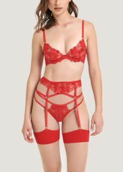 BLUEBELLA Colette Suspender Harness (Red) -BLUEBELLA Sales Store bluebella colette suspender harness tomato red embroidery lace detachable harness sexy lingerie C