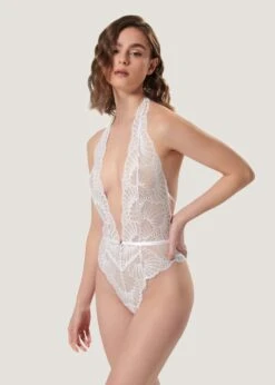 BLUEBELLA Elodie Soft Body (White) -BLUEBELLA Sales Store bluebella elodie soft body white lace bodysuit plunging neckline sexy lingerie C
