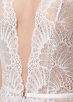 BLUEBELLA Elodie Soft Body (White) -BLUEBELLA Sales Store bluebella elodie soft body white lace bodysuit plunging neckline sexy lingerie E