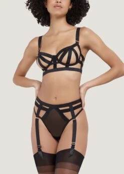 BLUEBELLA Highgate High-waist Suspender Thong -BLUEBELLA Sales Store bluebella highgate sheer mesh high waist suspender thong detachable strap black bottoms sexy lingerie D