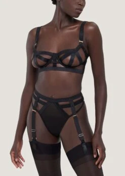 BLUEBELLA Highgate High-waist Suspender Thong -BLUEBELLA Sales Store bluebella highgate sheer mesh high waist suspender thong detachable strap black bottoms sexy lingerie F