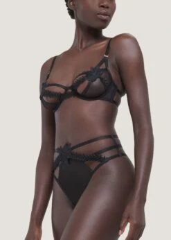 BLUEBELLA Lennon High-Waist Thong (Black) -BLUEBELLA Sales Store bluebella lennon embroidery mesh high waist thong black bottoms sexy lingerie D