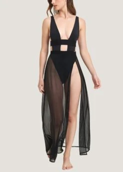 BLUEBELLA Topaz Long Chemise (Black) 10 BLUEBELLA Topaz Long Chemise (Black) -BLUEBELLA Sales Store bluebella topaz long chemise black lace mesh soft nightwear sleepwear loungewear elegant dress D