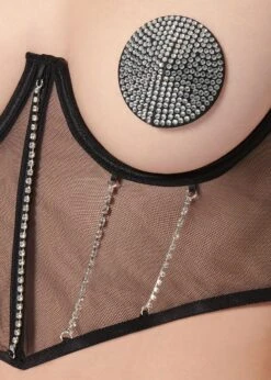 BLUEBELLA Zenn Open Wired Bustier (Black/Silver) -BLUEBELLA Sales Store bluebella zenn open wired bustier cupless longline corset silver black sexy lingerie F