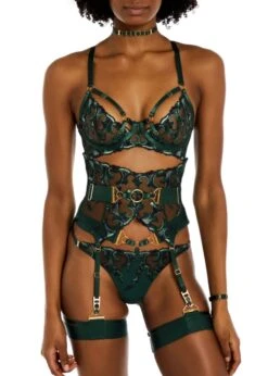 Aurea Cupless Basque (Eden) 11 Aurea Cupless Basque (Eden) -BLUEBELLA Sales Store bordelle aurea lace ouvert cupless basque eden green bodywear sexy lingerie E