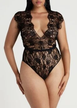 Hera Bodysuit (Black) 10 Hera Bodysuit (Black) -BLUEBELLA Sales Store coco de mer hera bodysuit black lace silk plunge neck luxury lingerie D
