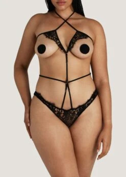 Hera Open Playsuit (Black) -BLUEBELLA Sales Store coco de mer hera playsuit black lace silk cupless ouvert bottom sexy lingerie D