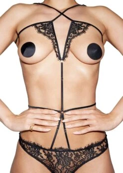 Hera Open Playsuit (Black) -BLUEBELLA Sales Store coco de mer hera playsuit black lace silk cupless ouvert bottom sexy lingerie F