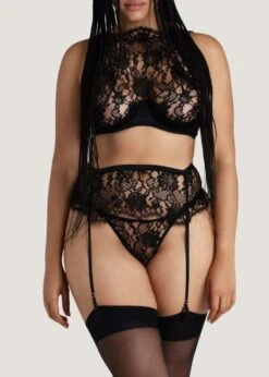 Hera Suspender Belt (Black) -BLUEBELLA Sales Store coco de mer hera suspender belt black lace silk luxury lingerie D