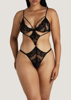 Seraphine Playsuit (Black) -BLUEBELLA Sales Store coco de mer seraphine playsuit black lace silk cutout bodysuit ouvert bottom sexy lingerie D