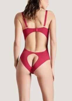 Maison Close Tapage Nocturne Open Cup Bodysuit (Red) -BLUEBELLA Sales Store maison close tapage nocturne open cup bodysuit cupless bodywear red ouvert back sexy lingerie E