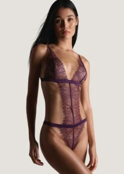 Maison Close Villa Satine Thong Body (Purple) 9 Maison Close Villa Satine Thong Body (Purple) -BLUEBELLA Sales Store maison close villa satine thong body purple lace non padded non wired bodywear sexy luxury lingerie D
