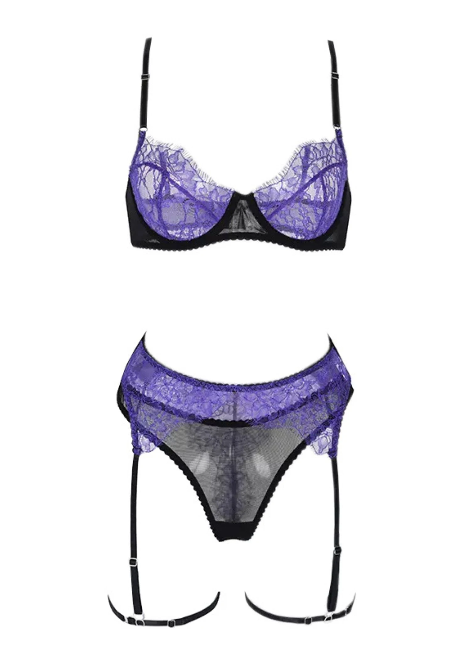 Gemma Bra, Thong And Suspender Set (Purple) 1 Gemma Bra, Thong And Suspender Set (Purple)