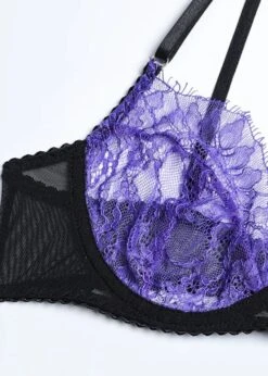 Gemma Bra, Thong And Suspender Set (Purple) 10 Gemma Bra, Thong And Suspender Set (Purple) -BLUEBELLA Sales Store unleashed gemma purple black underwired lace bra thong suspender lingerie set E