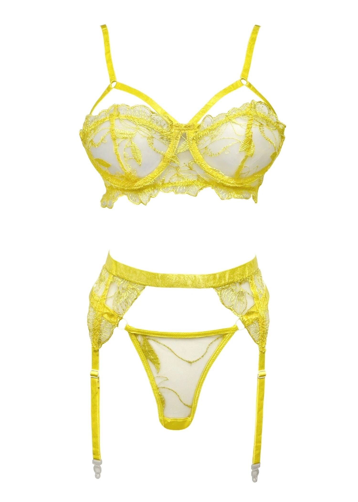 Julie Yellow Bra, Thong And Suspender Set 1 Julie Yellow Bra, Thong And Suspender Set